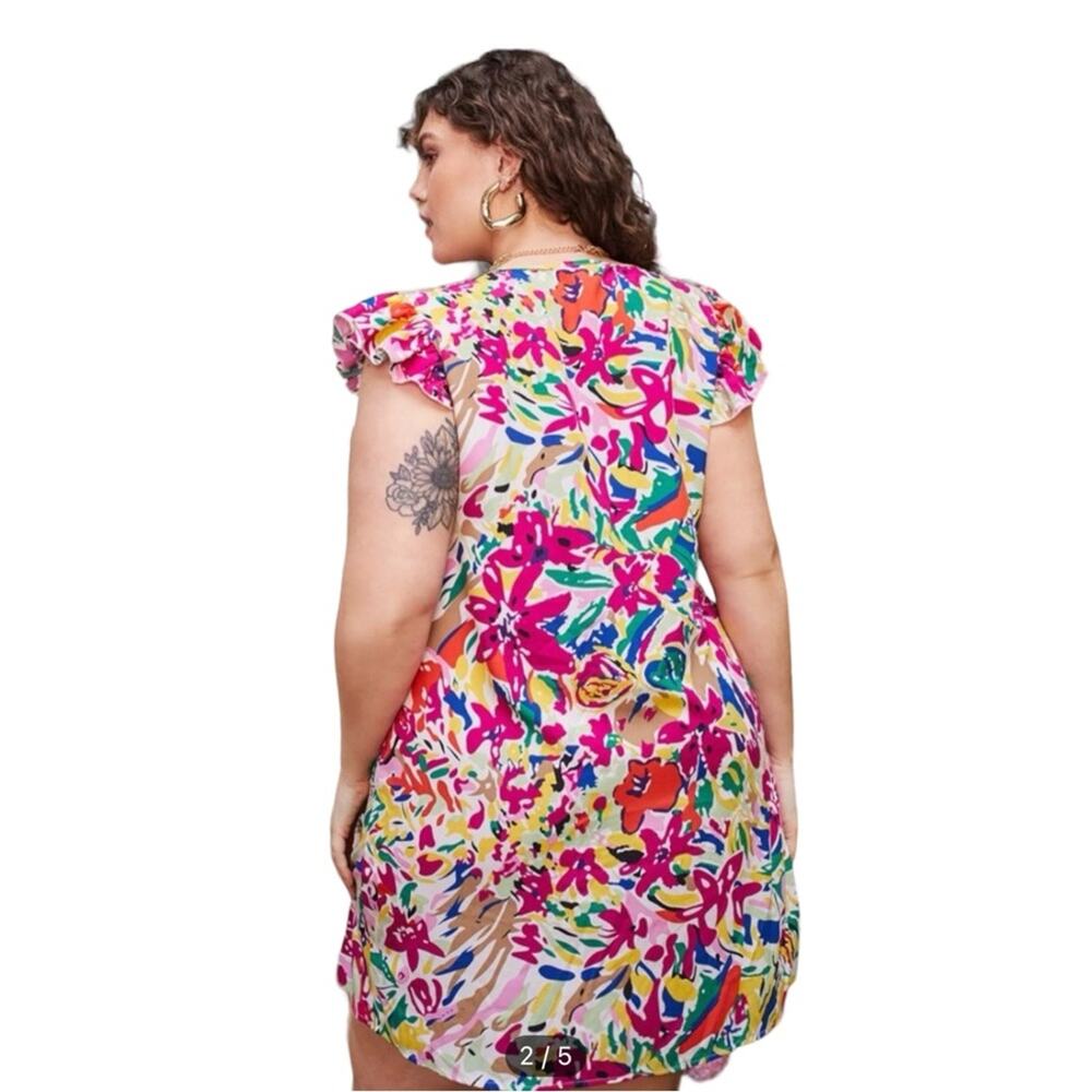 SHEIN VCAY Plus Multicolor Floral Print Cap Sleeve Sheath Dress 0XL - Picture 2 of 8